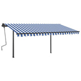 Manual Retractable Awning with Posts 4.5x3.5 m Blue and White