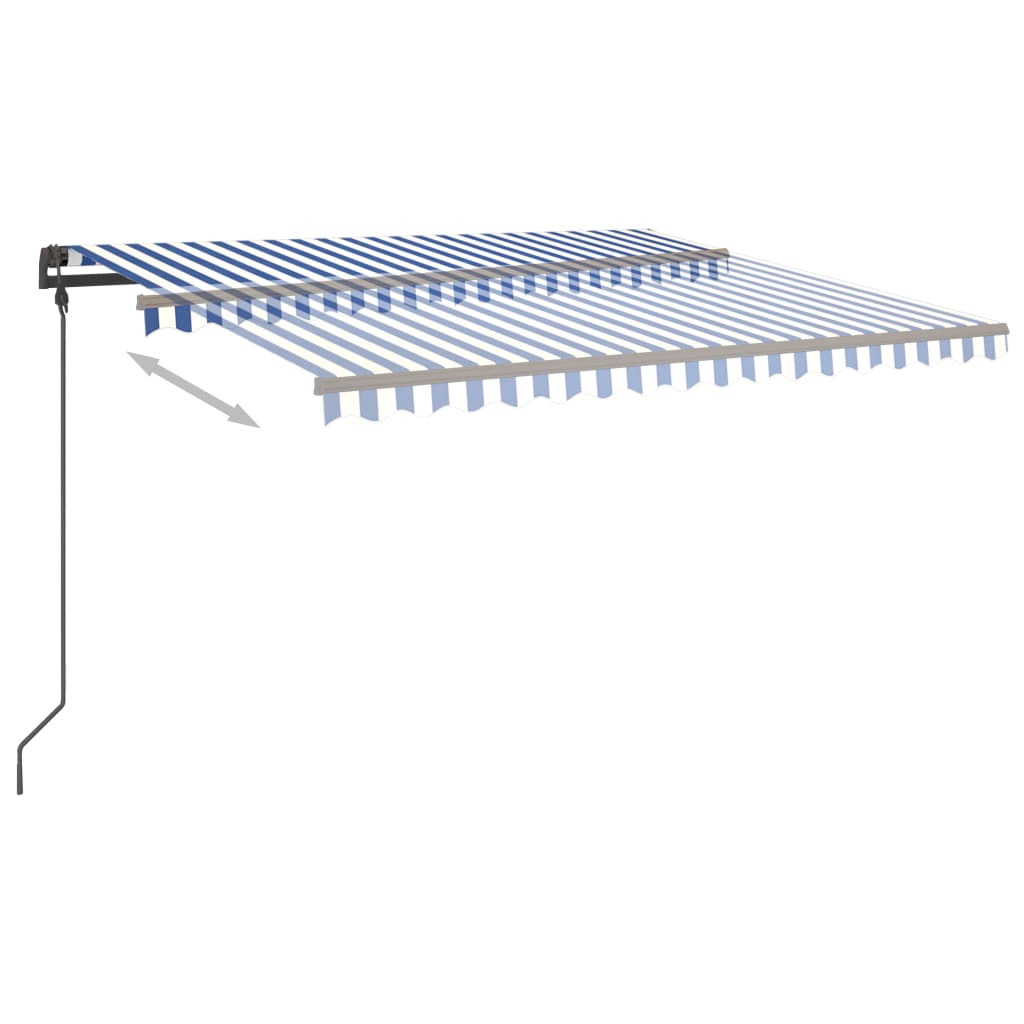 Manual Retractable Awning with Posts 4.5x3.5 m Blue and White