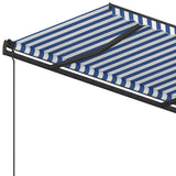 Manual Retractable Awning with Posts 4.5x3.5 m Blue and White