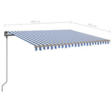 Manual Retractable Awning with Posts 4.5x3.5 m Blue and White