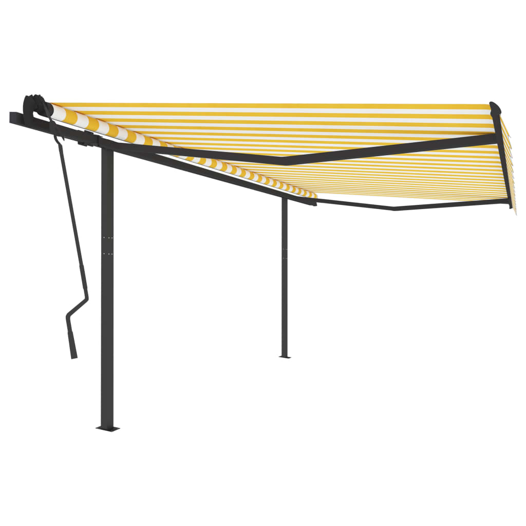 Manual Retractable Awning with Posts 4.5x3.5 m Yellow & White