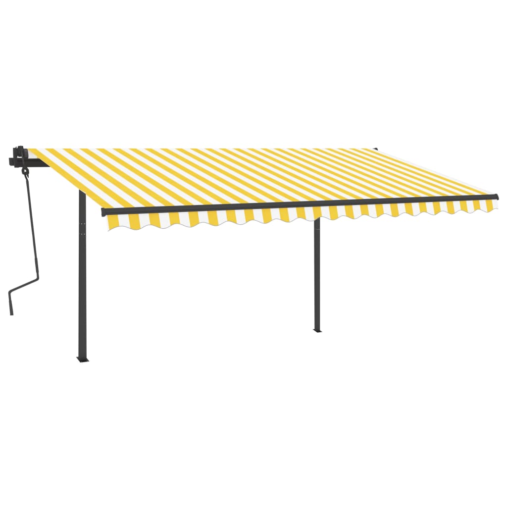 Manual Retractable Awning with Posts 4.5x3.5 m Yellow & White