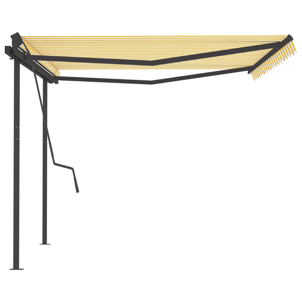 Manual Retractable Awning with Posts 4.5x3.5 m Yellow & White