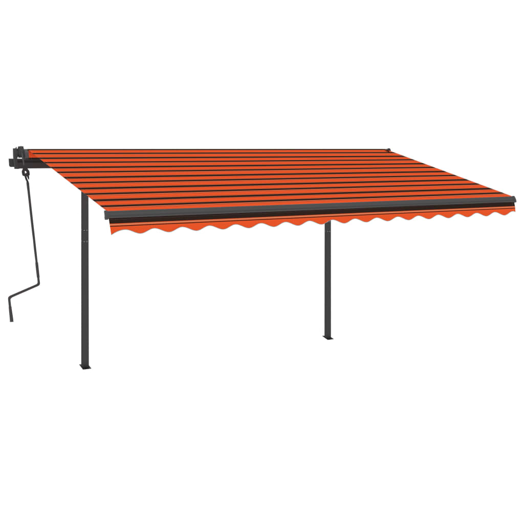 Manual Retractable Awning with Posts 4.5x3.5 m Orange & Brown