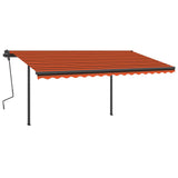 Manual Retractable Awning with Posts 4.5x3.5 m Orange & Brown