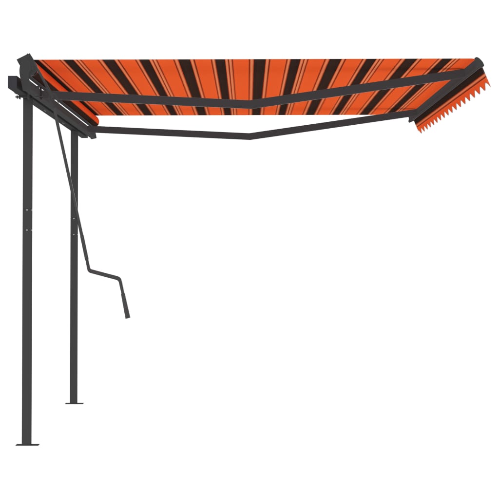 Manual Retractable Awning with Posts 4.5x3.5 m Orange & Brown