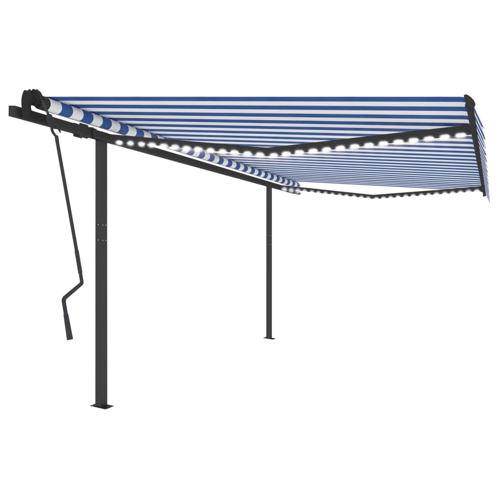 Manual Retractable Awning with LED 4.5x3.5 m Blue and White