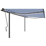 Manual Retractable Awning with LED 4.5x3.5 m Blue and White