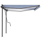 Manual Retractable Awning with LED 4.5x3.5 m Blue and White