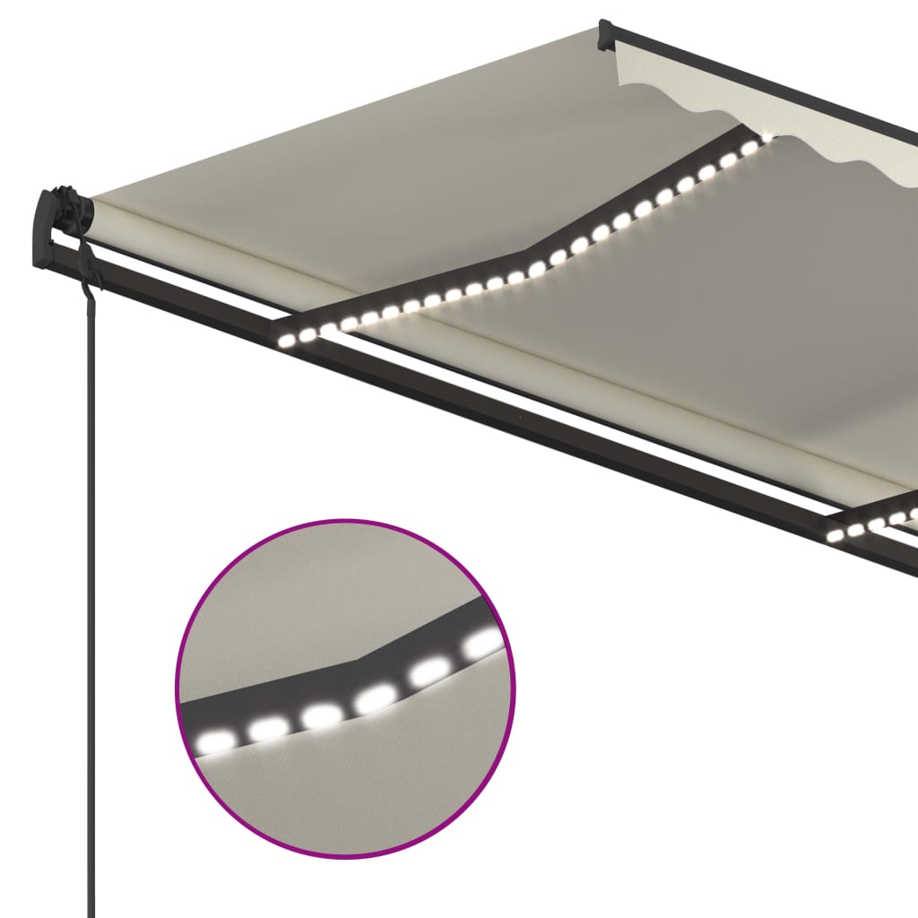 Manual Retractable Awning with LED 4.5x3.5 m Cream