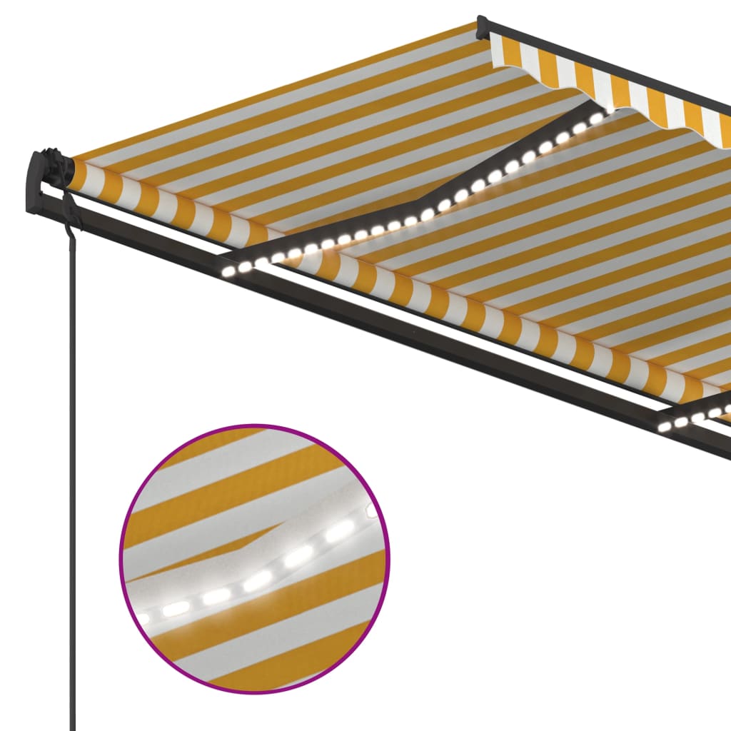 Manual Retractable Awning with LED 4.5x3.5 m Yellow and White