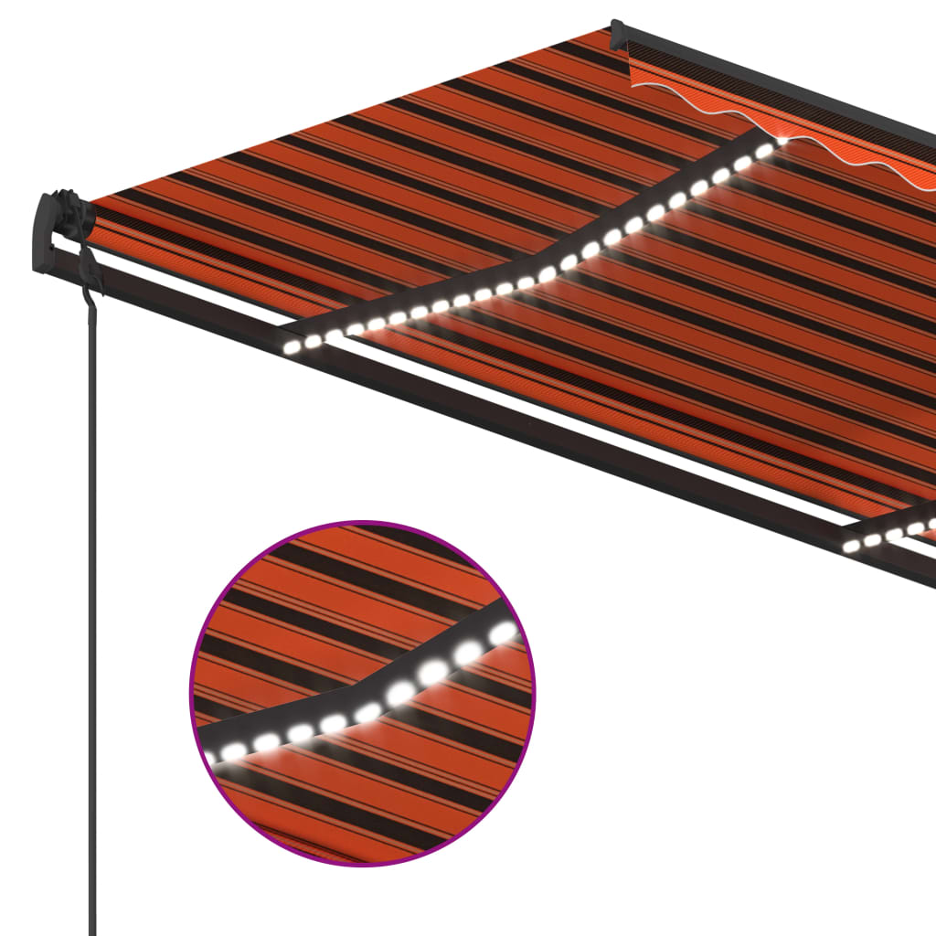 Manual Retractable Awning with LED 4.5x3.5 m Orange and Brown