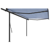 Manual Retractable Awning with Posts 5x3.5 m Blue and White