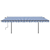 Manual Retractable Awning with Posts 5x3.5 m Blue and White