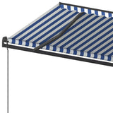 Manual Retractable Awning with Posts 5x3.5 m Blue and White