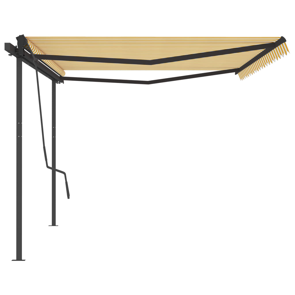 Manual Retractable Awning with Posts 5x3.5 m Yellow and White