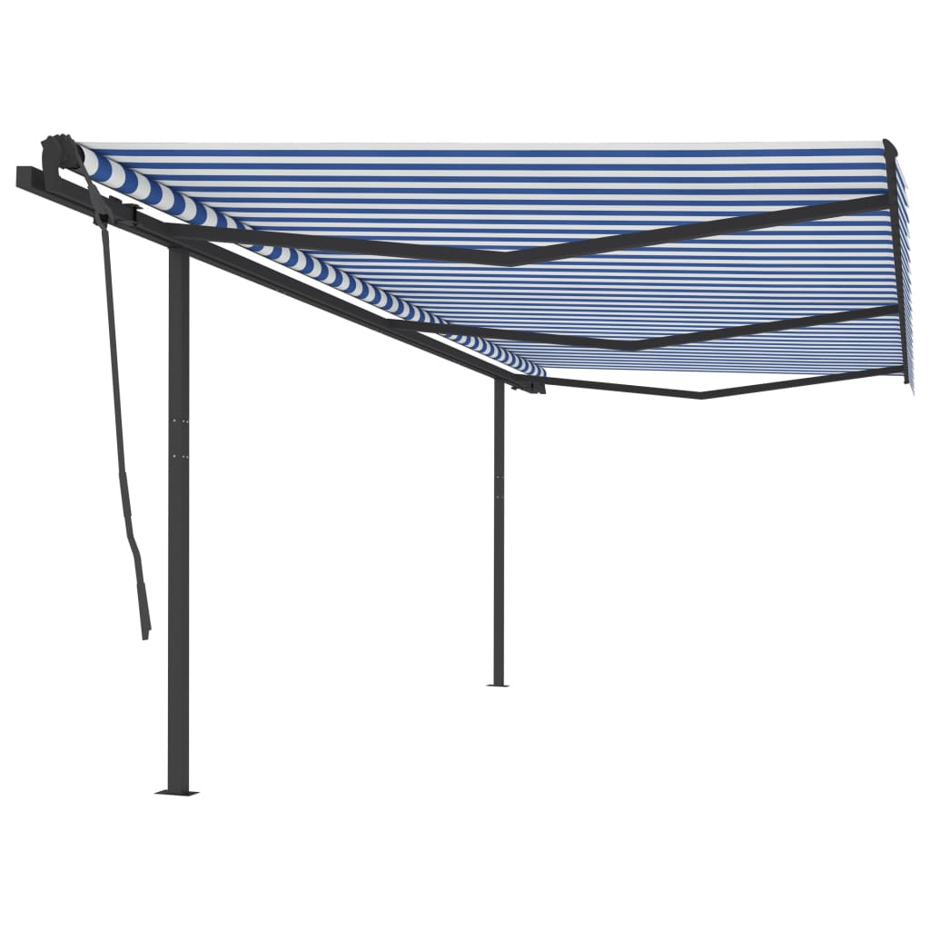 Manual Retractable Awning with Posts 6x3.5 m Blue and White