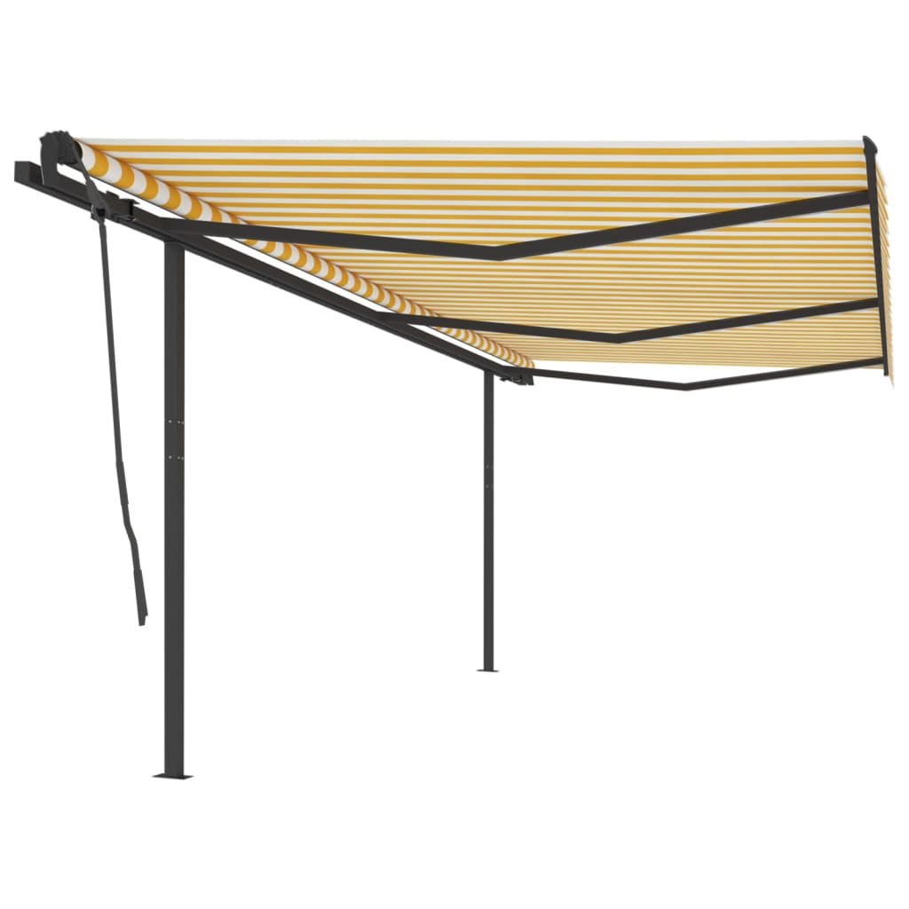 Manual Retractable Awning with Posts 6x3.5 m Yellow and White