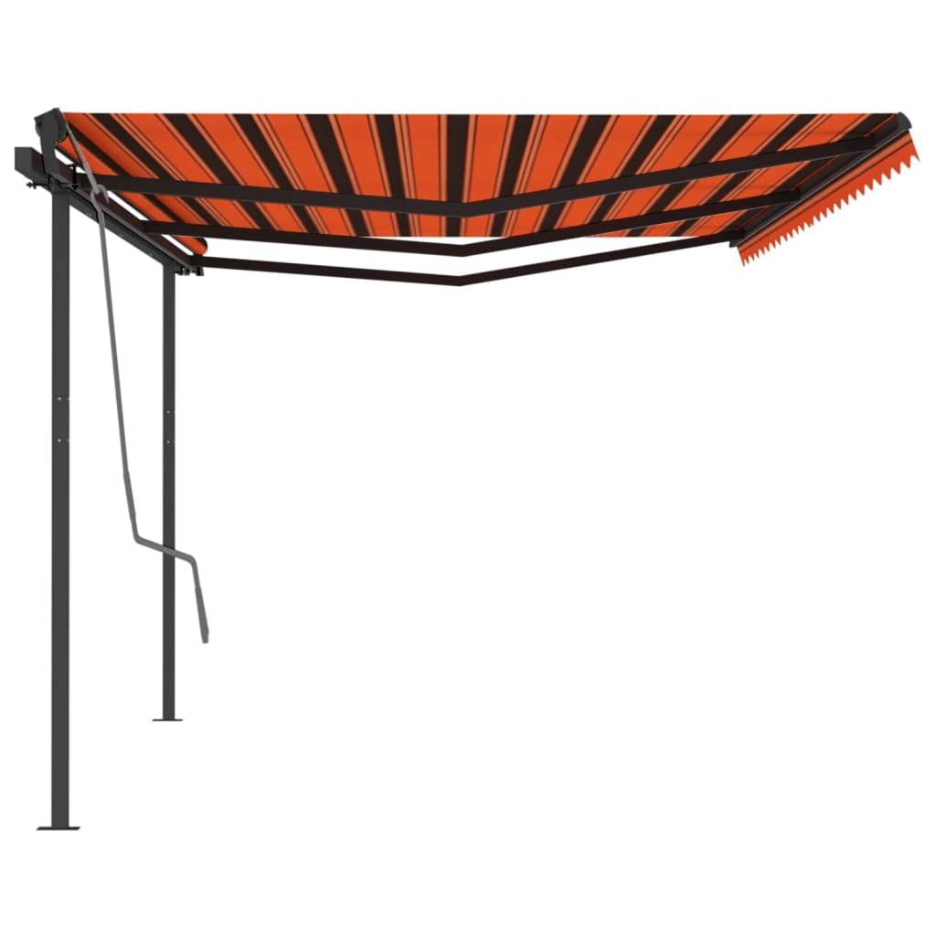 Manual Retractable Awning with Posts 6x3.5 m Orange and Brown