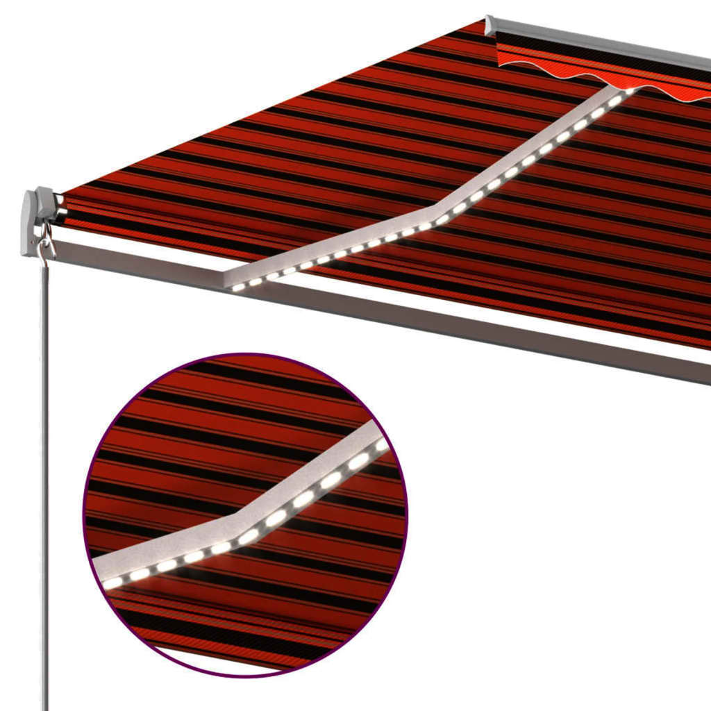 Manual Retractable Awning with LED 6x3.5 m Orange and Brown