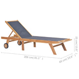 Folding Sun Loungers with Wheels 2 pcs Solid Teak and Textilene