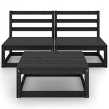 3 Piece Garden Lounge Set Black Solid Pinewood