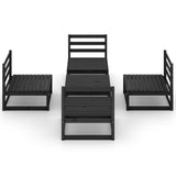 5 Piece Garden Lounge Set Black Solid Pinewood