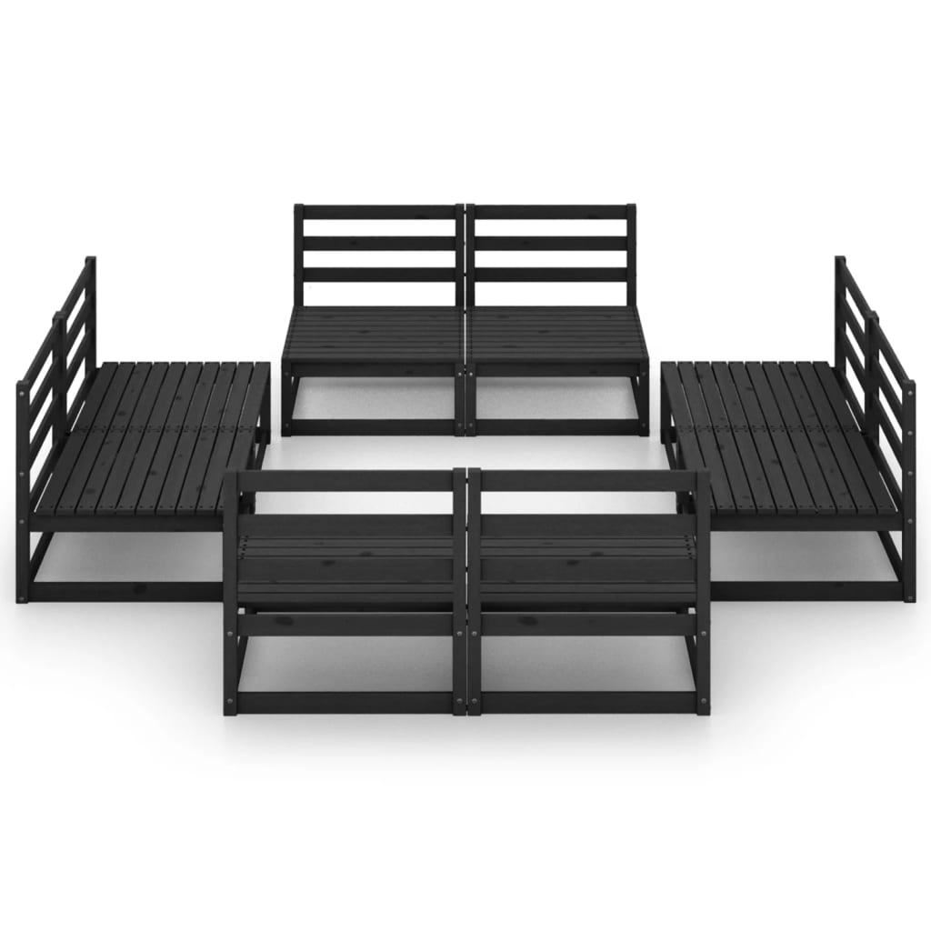 8 Piece Garden Lounge Set Black Solid Pinewood