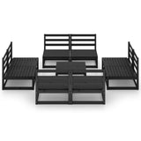 9 Piece Garden Lounge Set Black Solid Pinewood