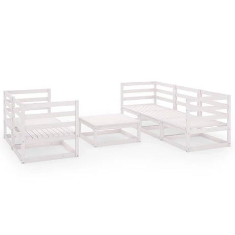 6 Piece Garden Lounge Set White Solid Wood Pine