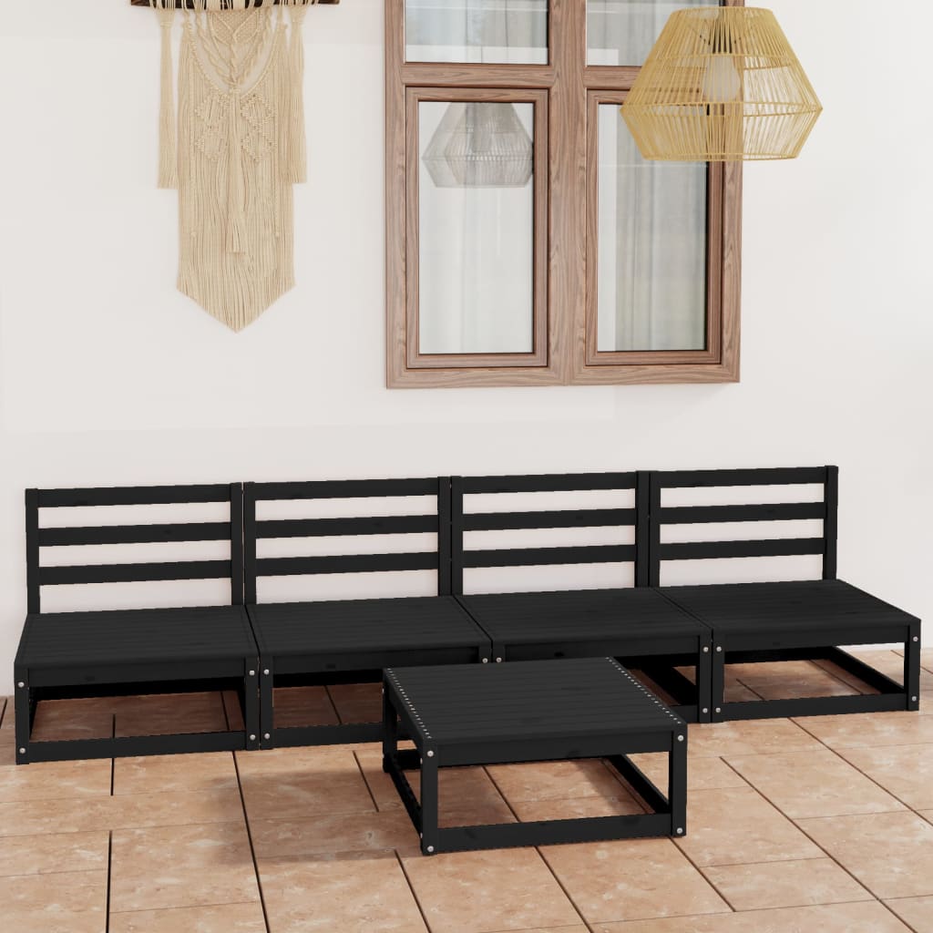 5 Piece Garden Lounge Set Black Solid Pinewood