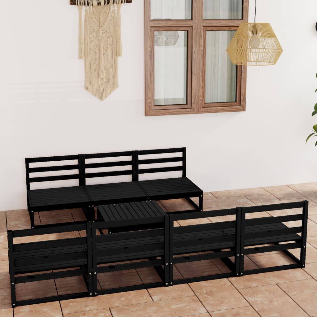 8 Piece Garden Lounge Set Black Solid Pinewood