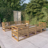 9 Piece Garden Lounge Set Honey Brown Solid Pinewood