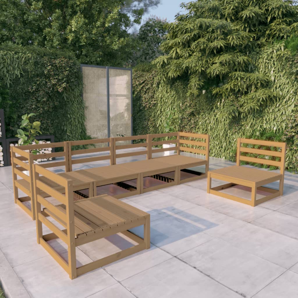 6 Piece Garden Lounge Set Honey Brown Solid Pinewood