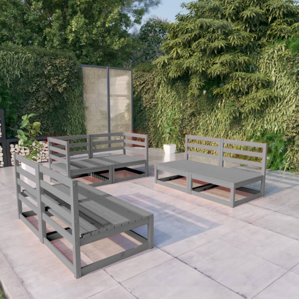 6 Piece Garden Lounge Set Grey Solid Pinewood