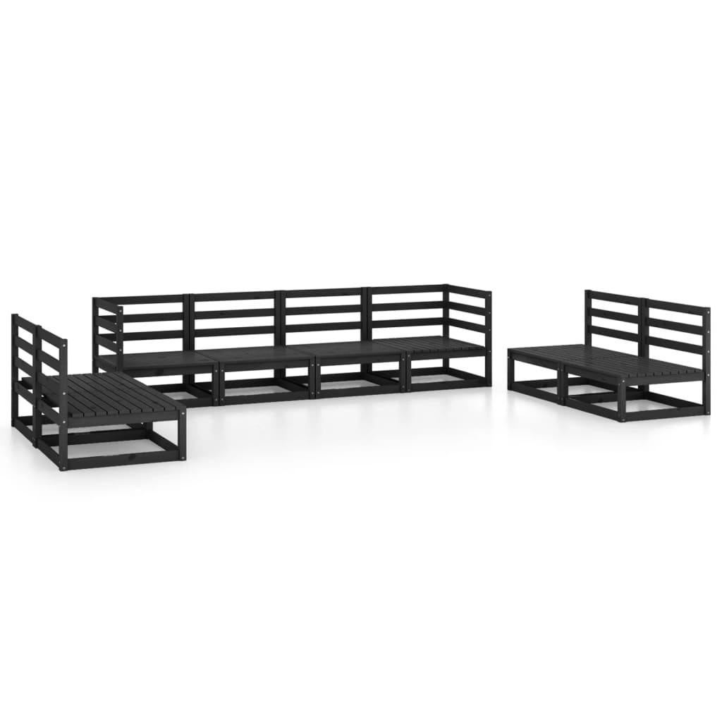 8 Piece Garden Lounge Set Black Solid Pinewood