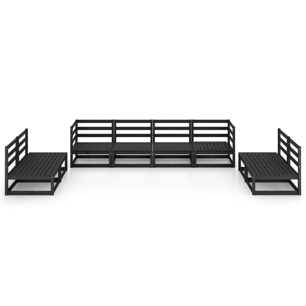 8 Piece Garden Lounge Set Black Solid Pinewood