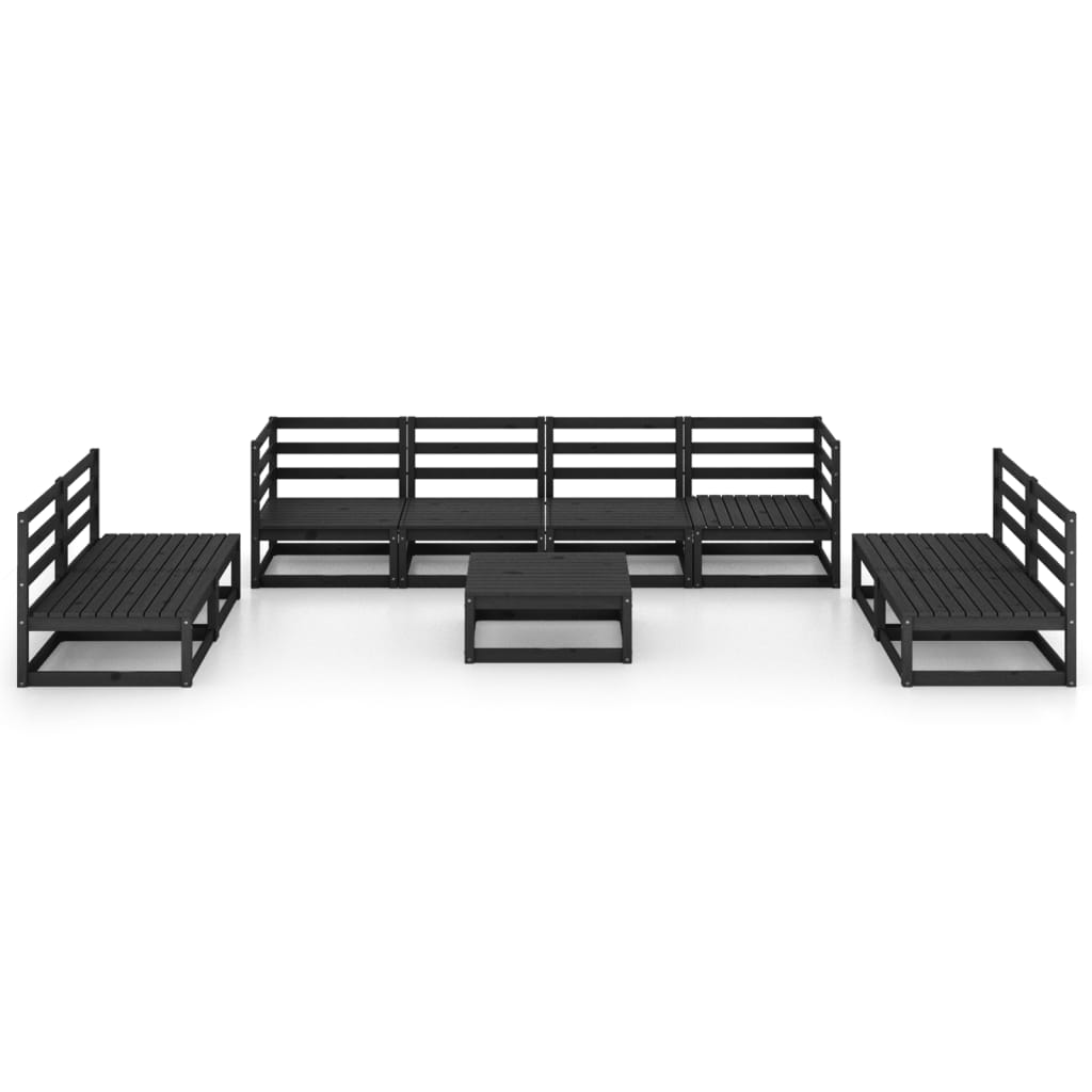 9 Piece Garden Lounge Set Black Solid Pinewood