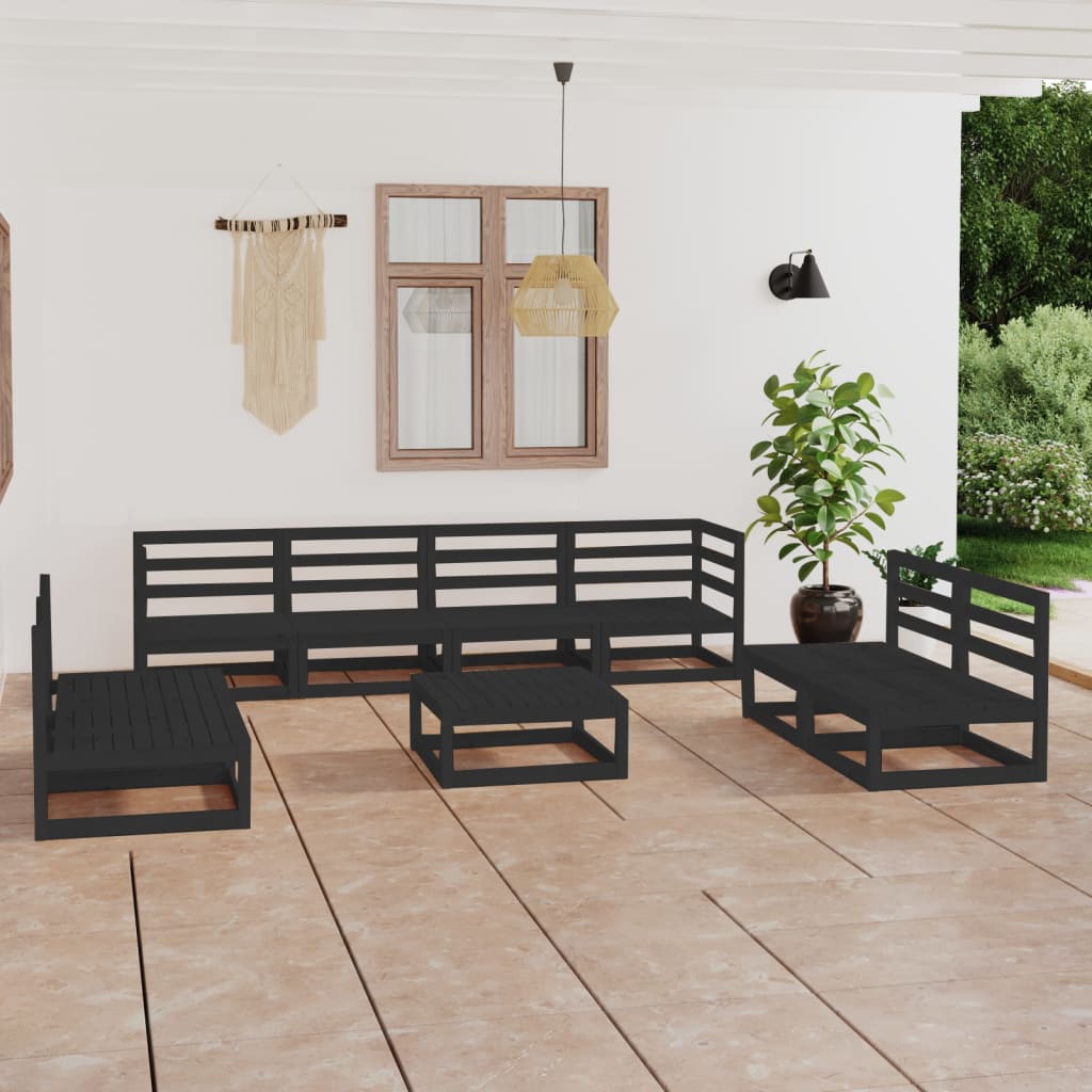 9 Piece Garden Lounge Set Black Solid Pinewood