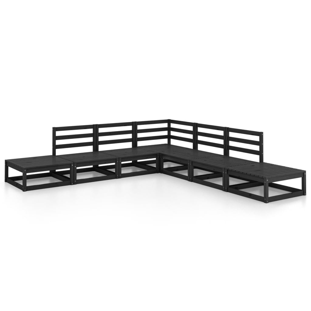 7 Piece Garden Lounge Set Black Solid Wood Pine