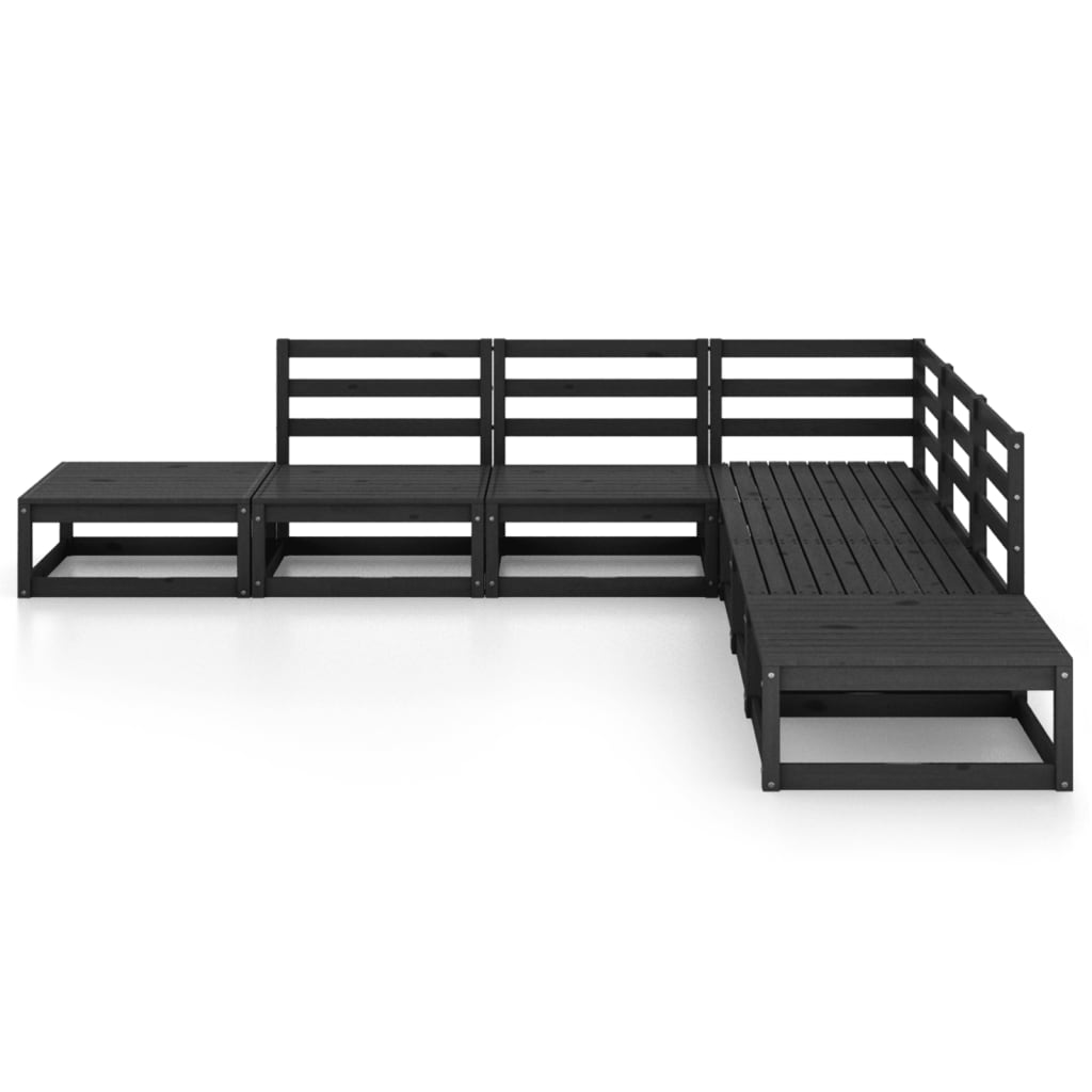 7 Piece Garden Lounge Set Black Solid Wood Pine