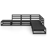 7 Piece Garden Lounge Set Black Solid Wood Pine