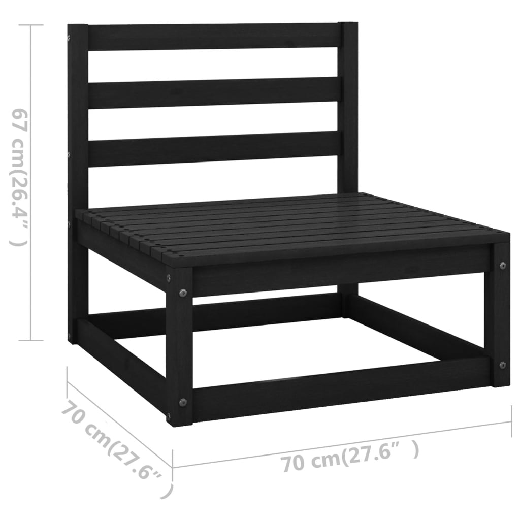 7 Piece Garden Lounge Set Black Solid Wood Pine