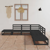 7 Piece Garden Lounge Set Black Solid Wood Pine