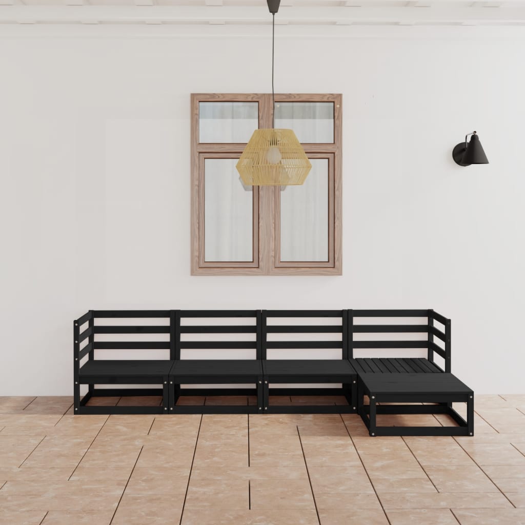 5 Piece Garden Lounge Set Black Solid Pinewood