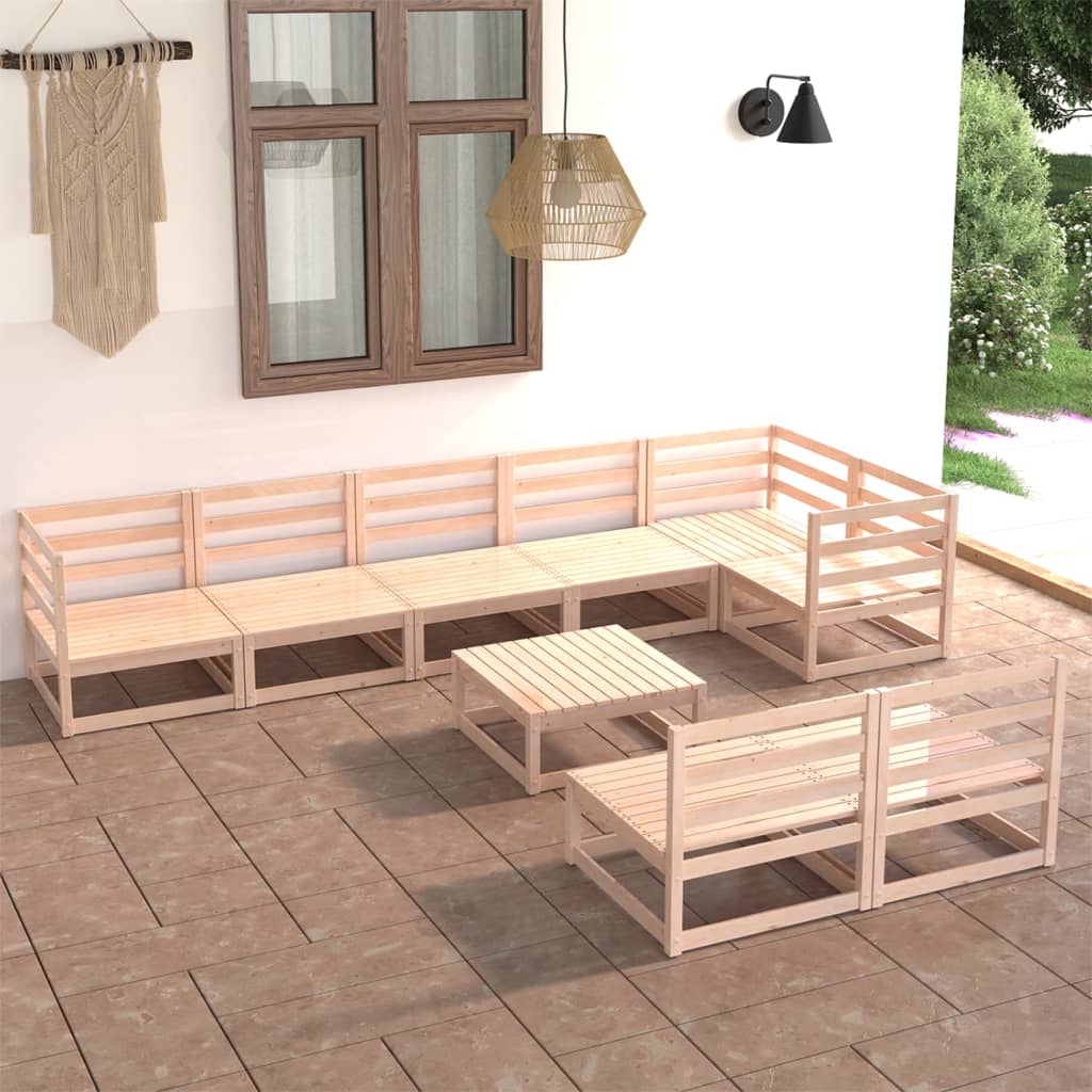 9 Piece Garden Lounge Set Solid Pinewood