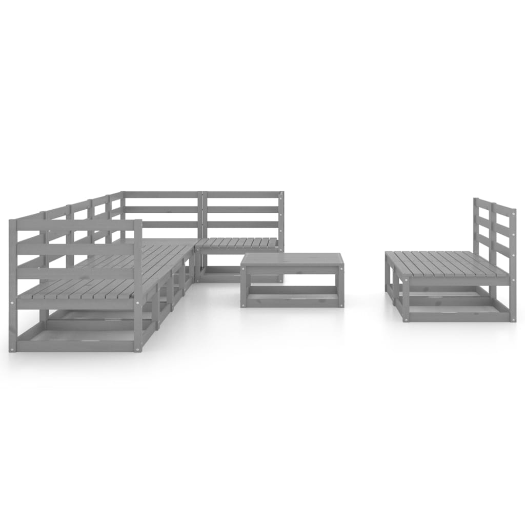 9 Piece Garden Lounge Set Grey Solid Pinewood