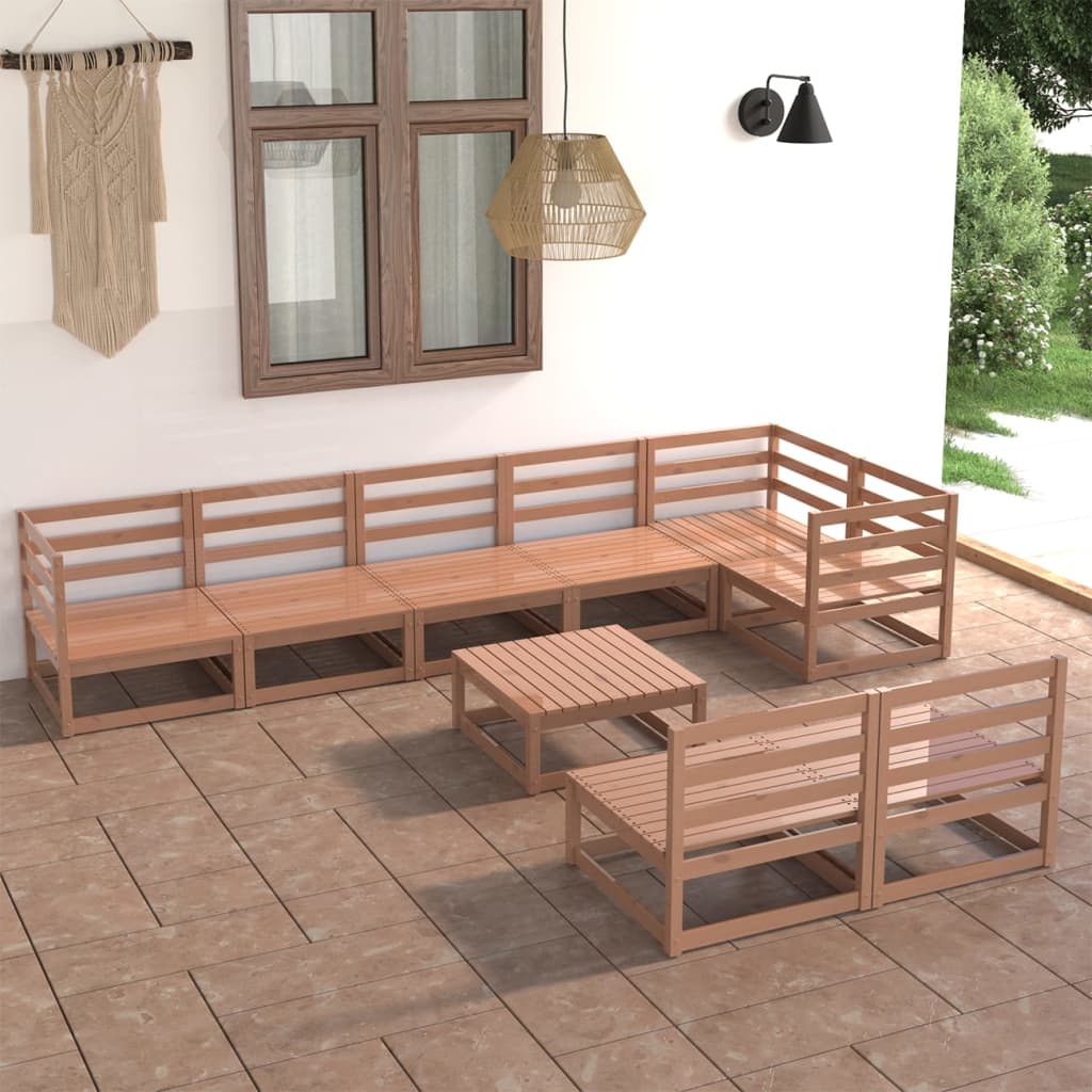 9 Piece Garden Lounge Set Honey Brown Solid Pinewood