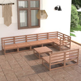 9 Piece Garden Lounge Set Honey Brown Solid Pinewood