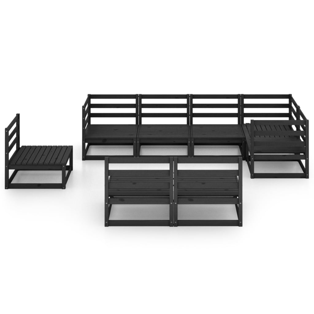 8 Piece Garden Lounge Set Black Solid Pinewood